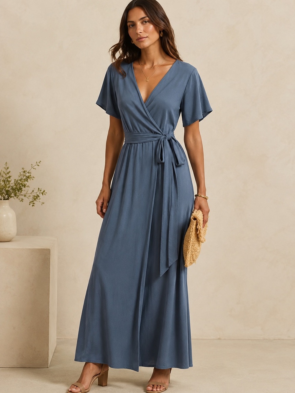 Baltic Born Slate Blue Wrap Maxi Dress